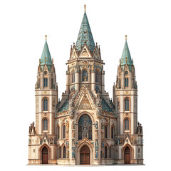 Fototapeta premium 3D front view illustration of a The St. Stephen's Church Vienna Germany monument isolated on a white transparent background