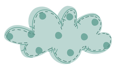 Soft pillow in the shape of a cloud. Blue dotted children's toy. Flat isolated colorful illustration. Cute decor in the children's room. Soft pillow for children's development, love, comfort, and care