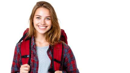 Young woman smiling with backpack ready for an adventure