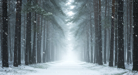  Snowfall Path Through the Pine Forest
