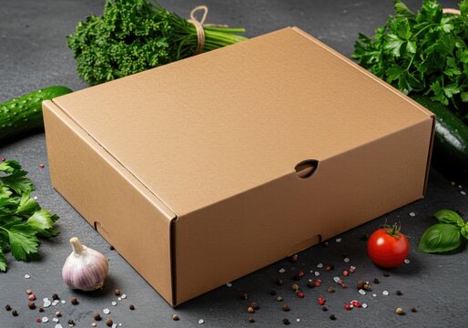 Meal Delivery Box Mockup Blank Cardboard Package Healthy Food Service