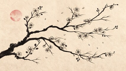 Obraz premium Elegant Ink Drawing of Blossom Branch