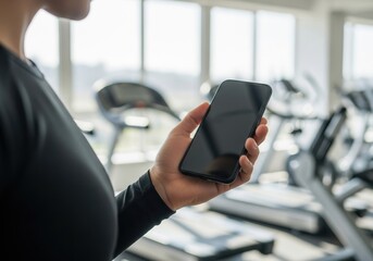 Fitness App Mockup on Blank Phone Screen Held by Athlete Gym Health