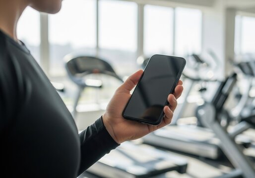 Fitness App Mockup on Blank Phone Screen Held by Athlete Gym Health