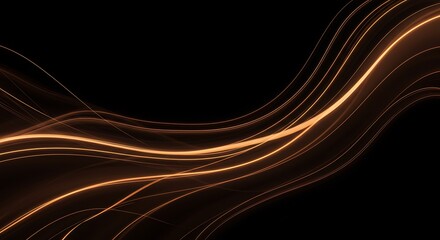 Abstract Golden Light Wave Streaks Flowing Over Dark Background