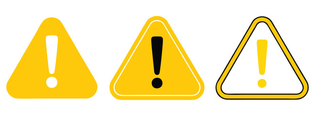 Warning, Caution, and Attention Sign Set – Yellow Triangle Exclamation Icons for Risk, Alarm, and Safety Notices