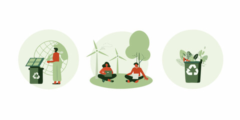 People embracing sustainable living and renewable energy for a greener planet