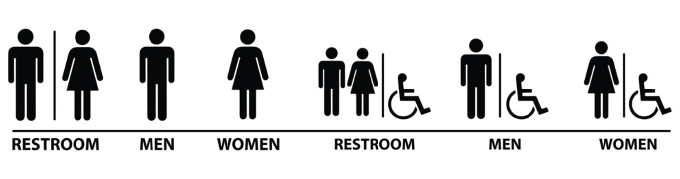 Restroom and Toilet Sign Icons &ndash; Men, Women, and Accessible Bathroom Symbols Set for Public Facilities and Wayfinding