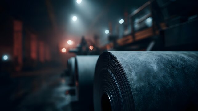 Industrial paper mill with large processing rollers