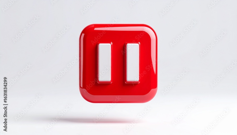 Fototapete a red, glossy 3d button icon for web or technology design, a symbol of a pause or a key on a compute