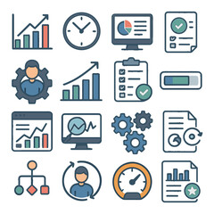 Business linear icon set. containing analytics, clock, chart, checklist, progress, workflow and more.