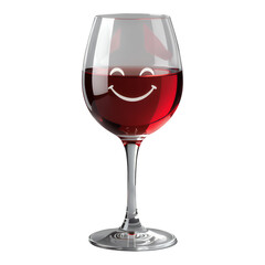 Red Wine Glass with Smile Face, Glossy 3D Realism on Transparent Background, Digital Media Asset