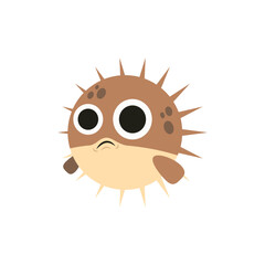 Illustration of Cute Pufferfish Illustration: Cartoon Marine Animal Design vector