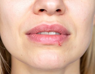 Fototapeta premium Lip sores caused by canker sores