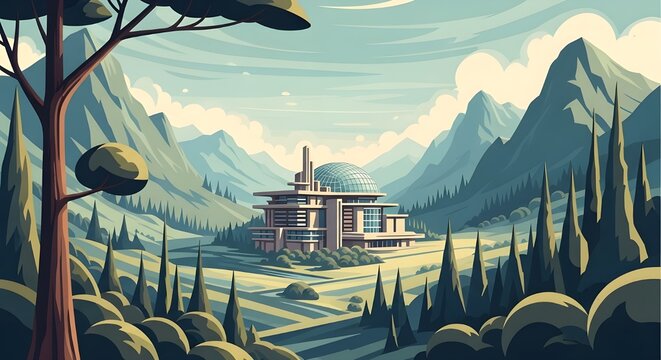 Domed City in Utopian Landscape