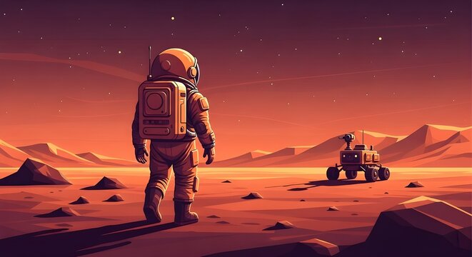 Astronaut on Stylized Martian Surface