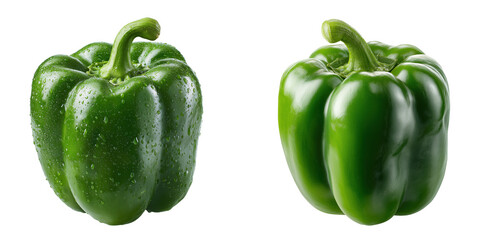 Set of green Bell pepper with water drops isolated on a transparent background