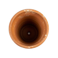 Empty terracotta flowerpot isolated on transparent background, top view