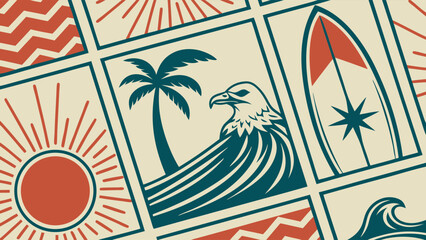 Obraz premium Retro Surf and Beach Graphic Collage.