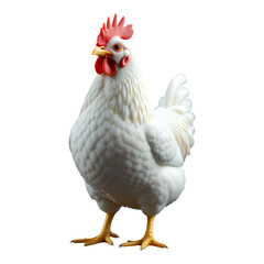 White Rooster with Red Comb and Wattle, 3D Realism Illustration with Transparent Background