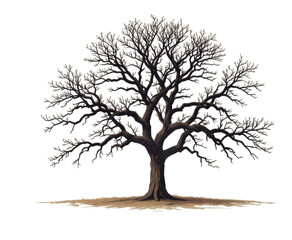 White Tree with Transparent Background, Digital Illustration for Web Design