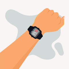 Hand using watch with heart rate stock vector illustration