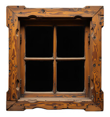 Wooden Window Frame with Transparent Background, Rustic Brown 3D Realism Asset
