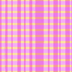 Vector checked seamless pattern with grunge texture in yellow and pink color. Bright texture print.