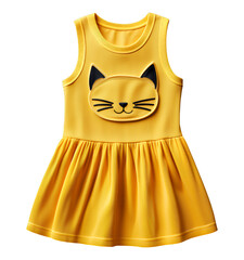 Yellow Cat Face Dress with Transparent Background, 3D Realism Graphic for Kids' Fashion