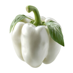 A white Bell pepper with Green Leaves isolated on a transparent background