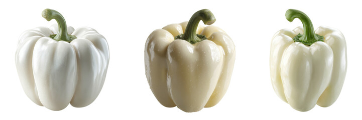 Set of White Bell Pepper With Smooth Surface And Green Stem isolated on a transparent background