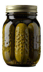 Yellow Glossy Pickle in Glass Jar on Transparent Background, 3D Realism Graphic for Web Design