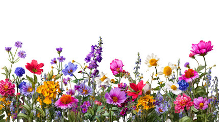 Colorful wildflowers blooming on a transparent background