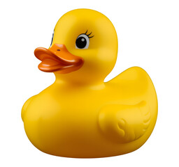 Yellow Rubber Duck with Orange Bill, Glossy Finish on Transparent Background, 3D Realism Graphic