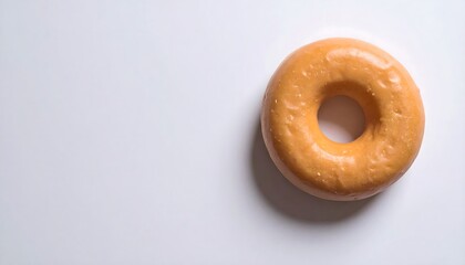 Close-up of a glazed classic donut with a golden-brown color on a clean white background for bakery, dessert, snack or breakfast themes