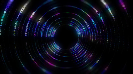 Abstract  background with radial lines from color circles on dark. Concept visualization for technology, analytics and network.