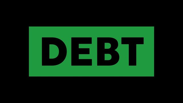 Debt text animation on black background
