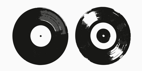Two grunge style vinyl records on a white background