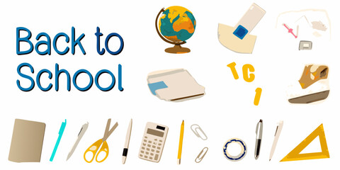 Back to school supplies and text elements