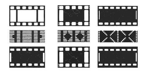 Collection of vintage film strips with various designs and textures