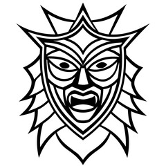 Fototapeta premium Tribal Demon Mask Vector Bold Ethnic Face Art for Tattoos, Posters & Gaming Graphics