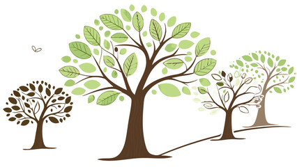 Obraz premium Stylized Illustration of Four Trees with Green and Brown Leaves.