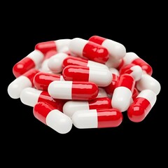 Medicine capsules for healthcare on a black background offering relief and a cure from illness