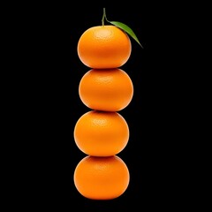 Stack of fresh oranges on black background for delicious juice or healthy snack concept