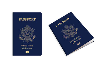 US Passport and Official Seal Illustration. American Travel ID Document Vector Graphic Design
