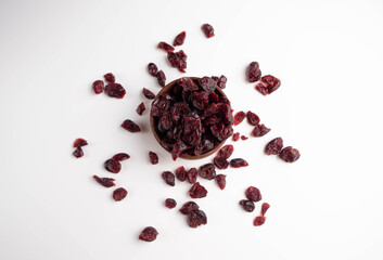 Dried cranberries on a white background. Healthy eating.