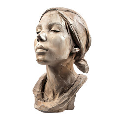 Obraz premium Expressive Clay Sculpture of a Woman with Closed Eyes and Thoughtful Pose