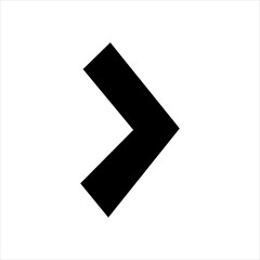 Bold black chevron arrow pointing right on white background. Simple navigation or forward icon for UI design, control buttons, digital interface, or web elements.