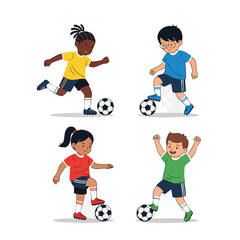 Kids Playing Soccer Vector Illustration