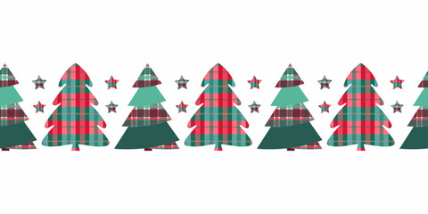 Merry Christmas Fir Trees Tartan Seamless Border